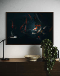 Koi circling through a Vietnam dark pond — fine-art photograph by Kayleigh Groenendijk
